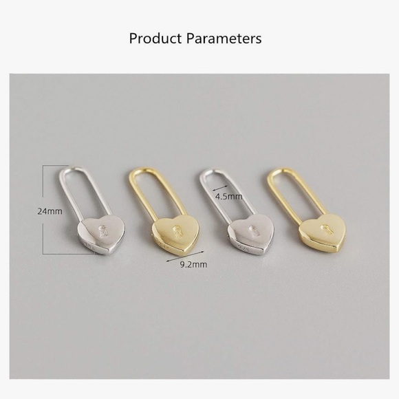 🆕 925 Sterling Silver Gold Plated Puff Heart Safety Pin Earrings Gift - Picture 5 of 6